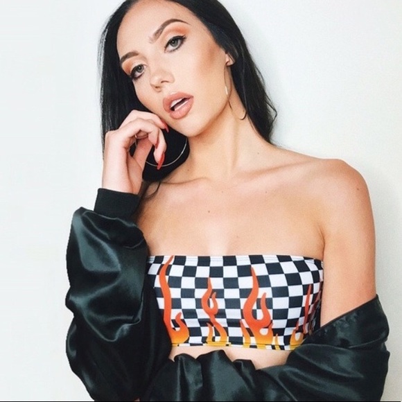 ✨New “Boy Bye” Checkered Flame Crop Top✨ - Picture 4 of 6